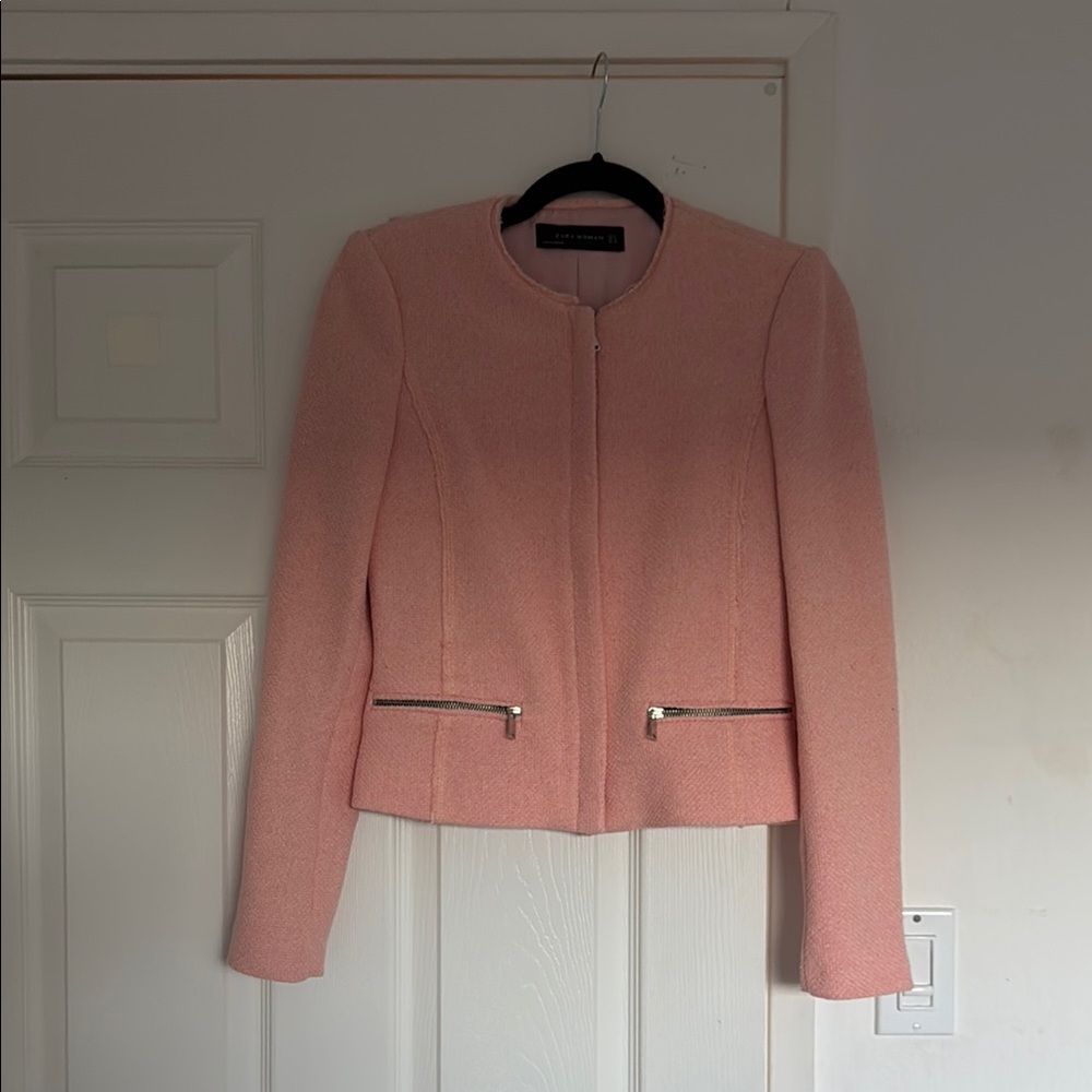 Zara Pink Women's Blazer with Zippered Pockets